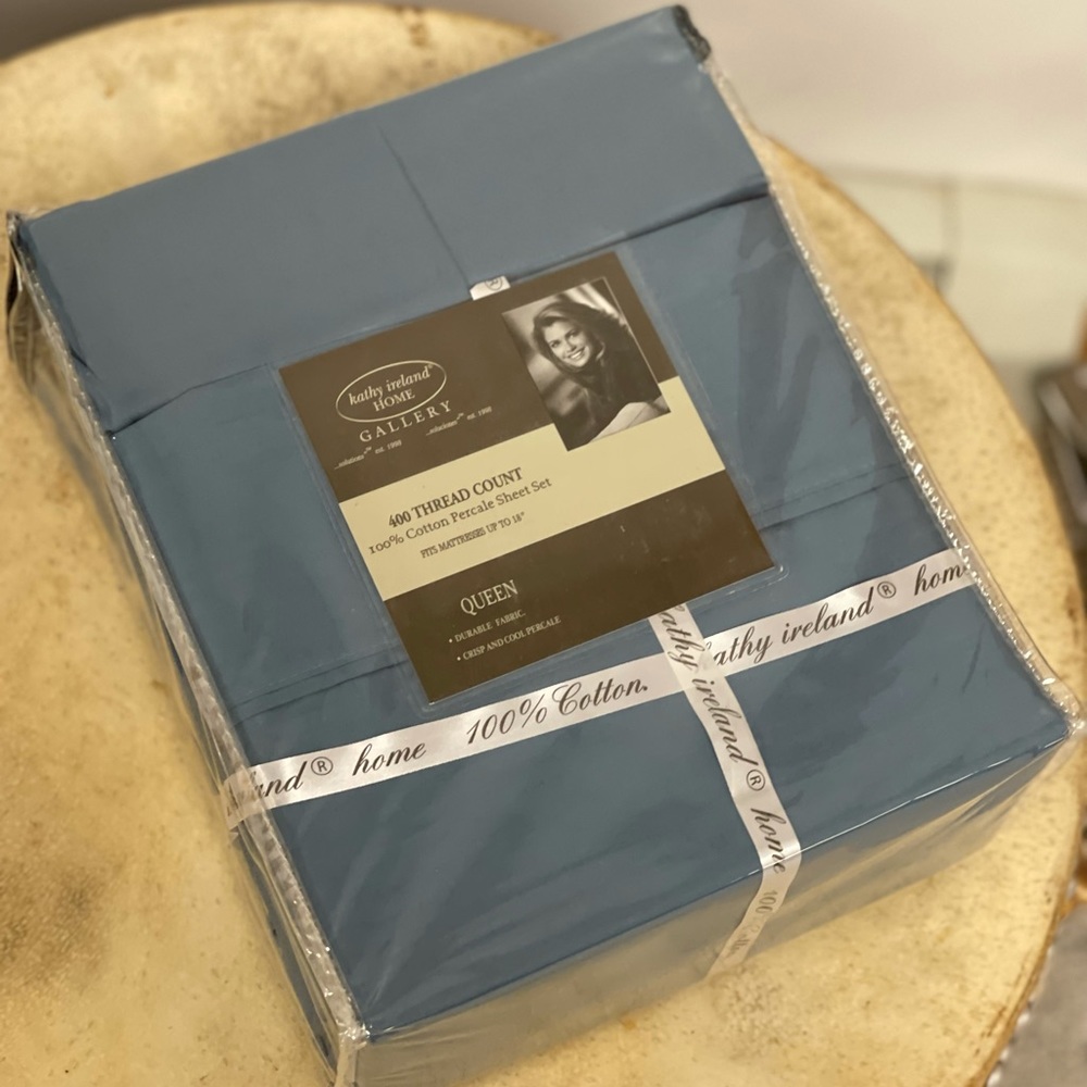 Light Blue 100% Cotton Kathy Ireland Percale Bedsheet Set